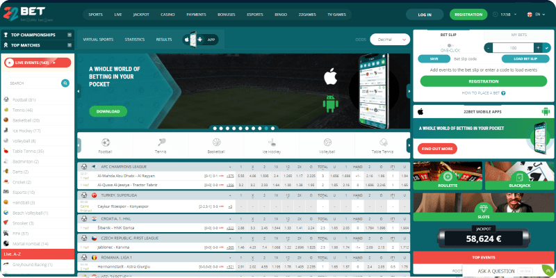 22bet Home Page